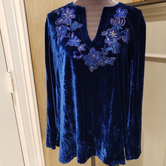 Chico's Tops - Chico's Blue Velvet Beaded Top - Sz 3  -NWOT
